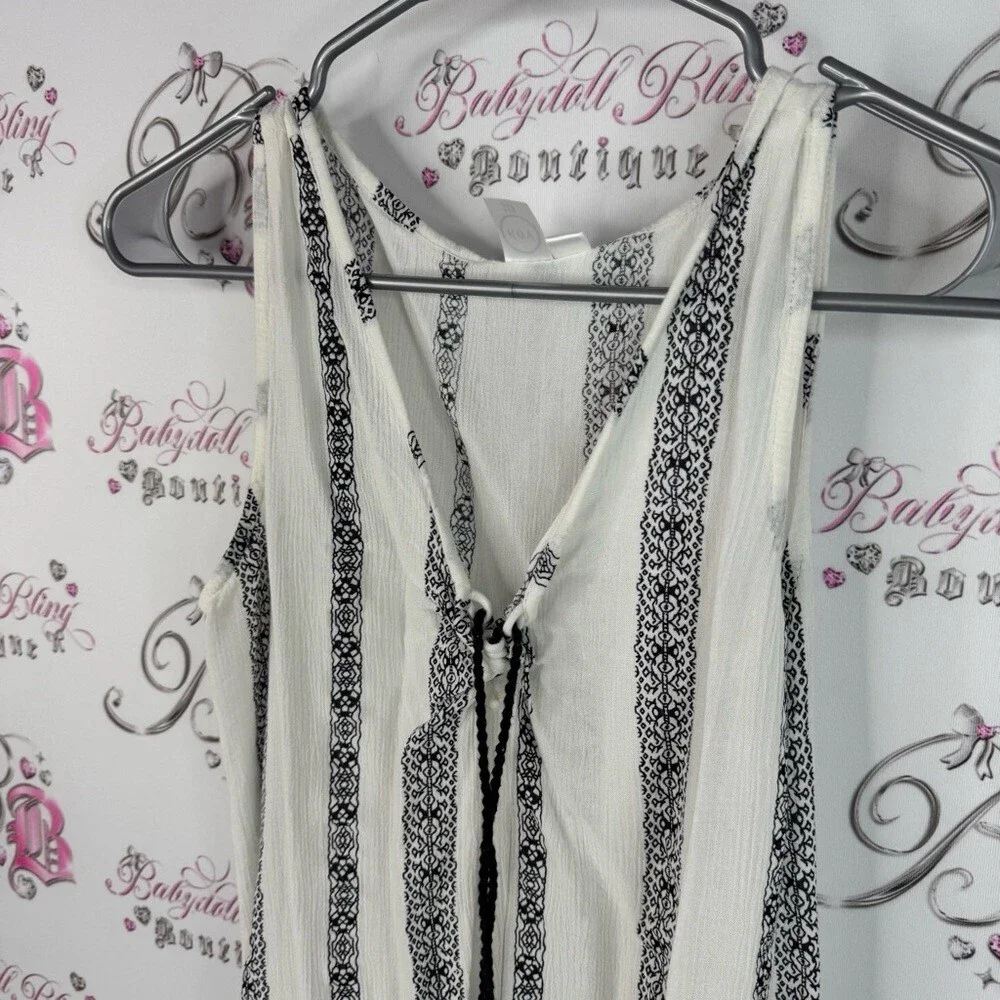 Koy resort tank top long style tassle ties  Black White Striped Sleeveless Top